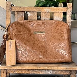 Tan Embossed Makeup Bag by Revive Vintage